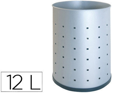 Papelera metal perforado plateada 12 l.